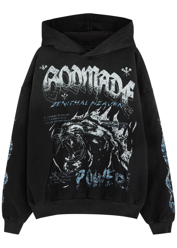 Photo: God Made Power Printed Hooded Cotton Sweatshirt Black