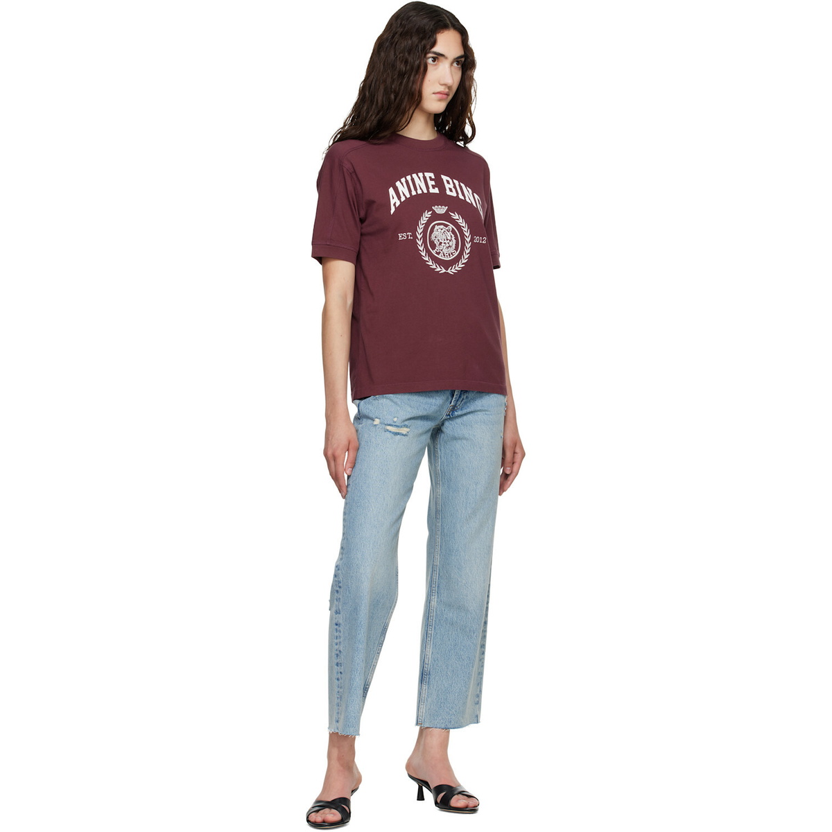ANINE BING Burgundy Collegiate T-shirt