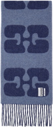 GANNI Navy Narrow Logo Scarf