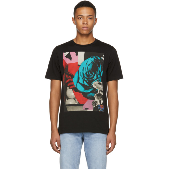 Photo: Paul Smith Black Rose Panel Screen T-Shirt