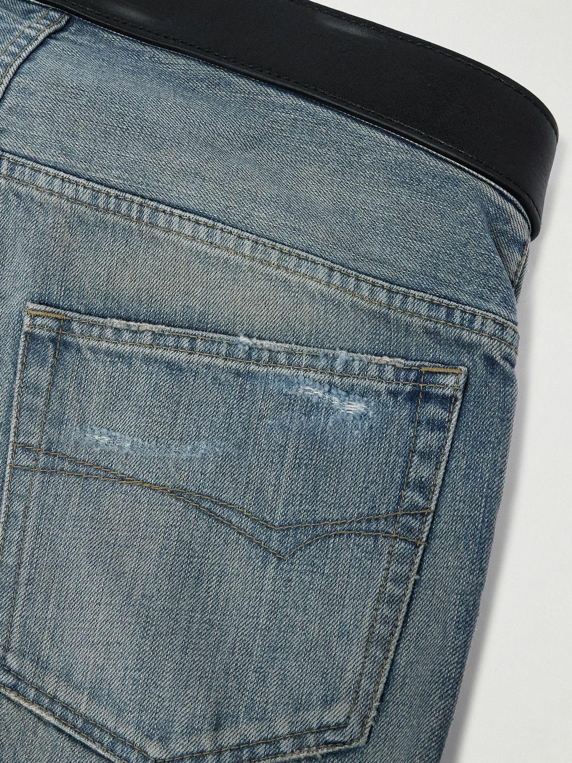 Balenciaga - Straight-Leg Belted Distressed Selvedge Jeans - Blue