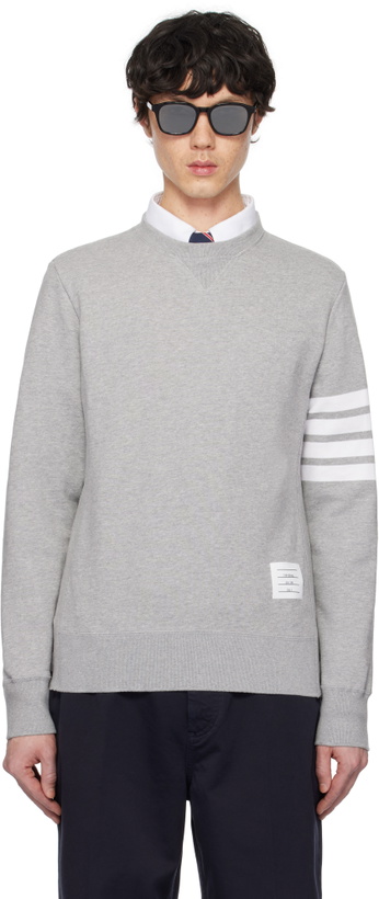 Photo: Thom Browne Gray Classic Loopback 4-Bar Sweatshirt