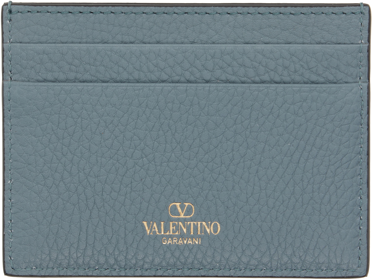 Valentino Garavani Gray Rockstud Grainy Calfskin Card Holder