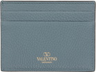 Valentino Garavani Gray Rockstud Grainy Calfskin Card Holder