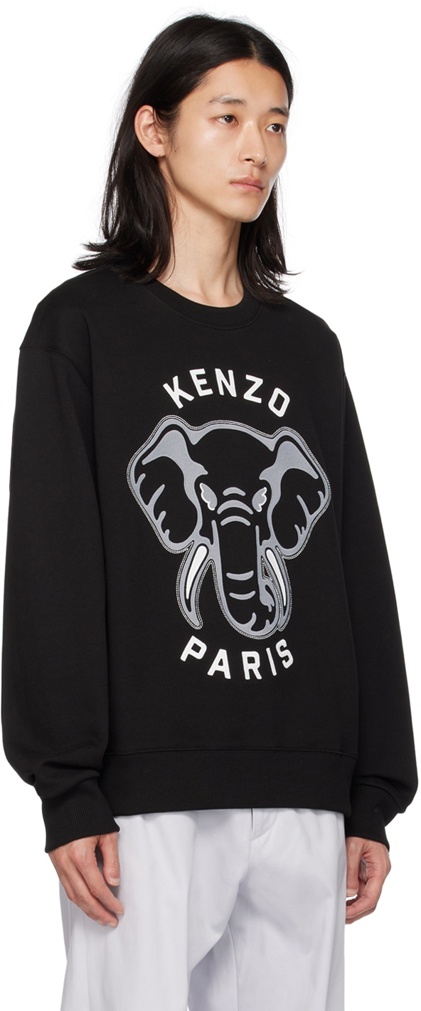 【KENZO】KENZO ELEPHANT VARSITY JUNGLE SWEATSHIRT BLACK KENZO: Elephant Varsity Jungle sweatshirt in cotton - Black
