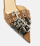 Mach & Mach Buckle Belt 95 suede slingback pumps