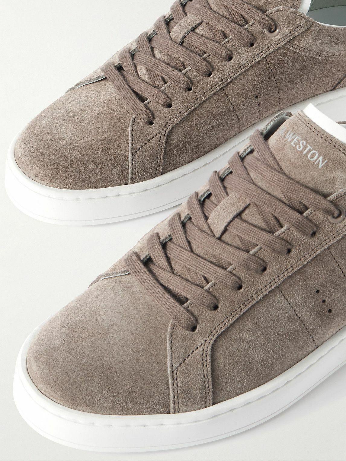 J.M. Weston - On Time Leather-Trimmed Suede Sneakers - Gray