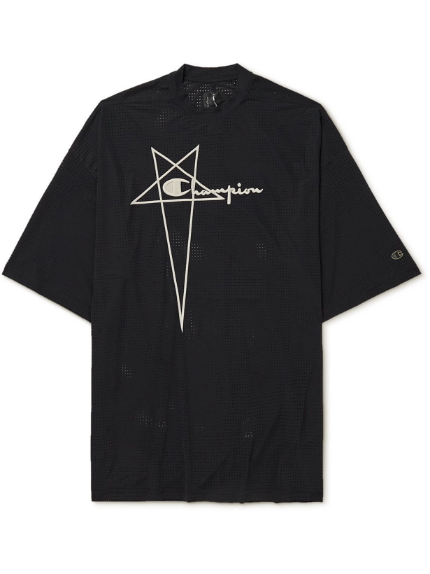 Photo: Rick Owens - Champion Tommy Logo-Embroidered Recycled Stretch-Mesh T-Shirt - Black