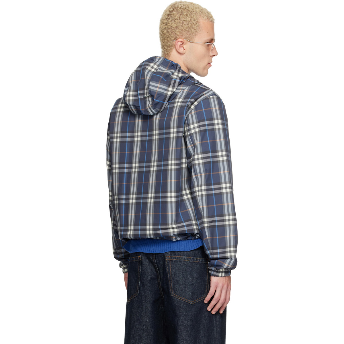 Burberry Navy Check Newport Hooded Reversible Jacket