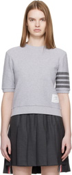 Thom Browne Gray Textured Cotton Pique 4-Bar T-shirt
