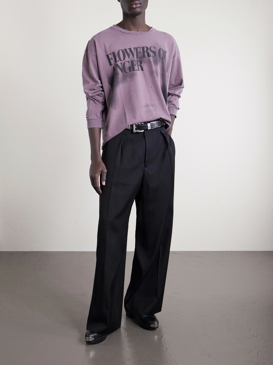 Enfants Riches Déprimés - Flowers of Anger Cropped Printed Distressed Cotton T-Shirt - Purple