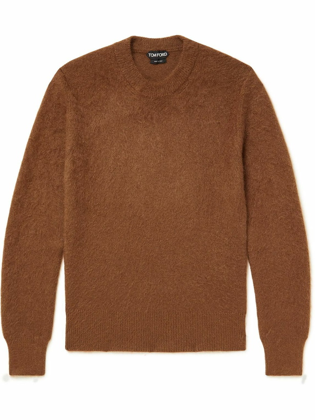 Photo: TOM FORD - Slim-Fit Brushed Wool, Silk and Mohair-Blend Sweater - Brown