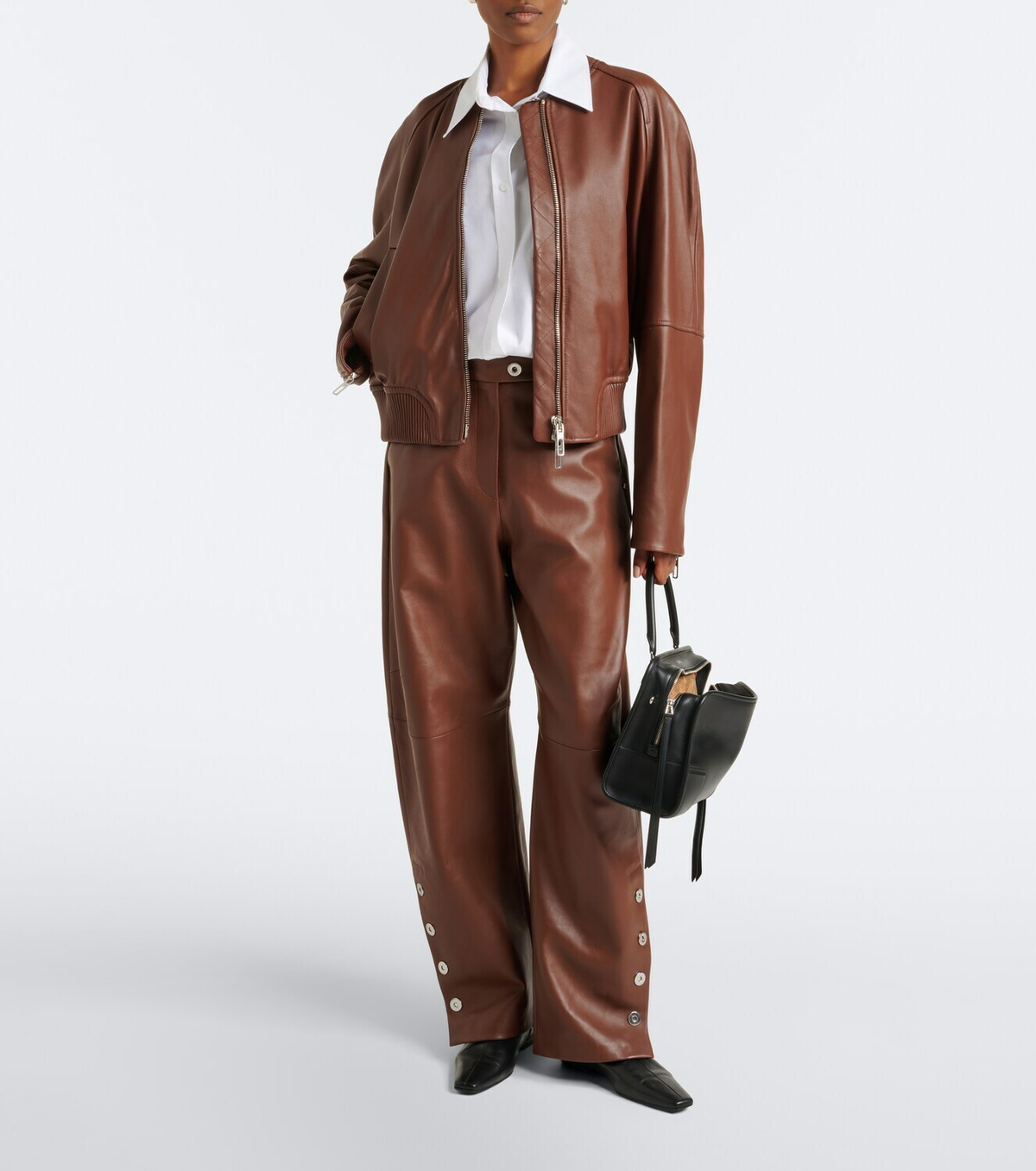 Sportmax Leather barrel-leg pants