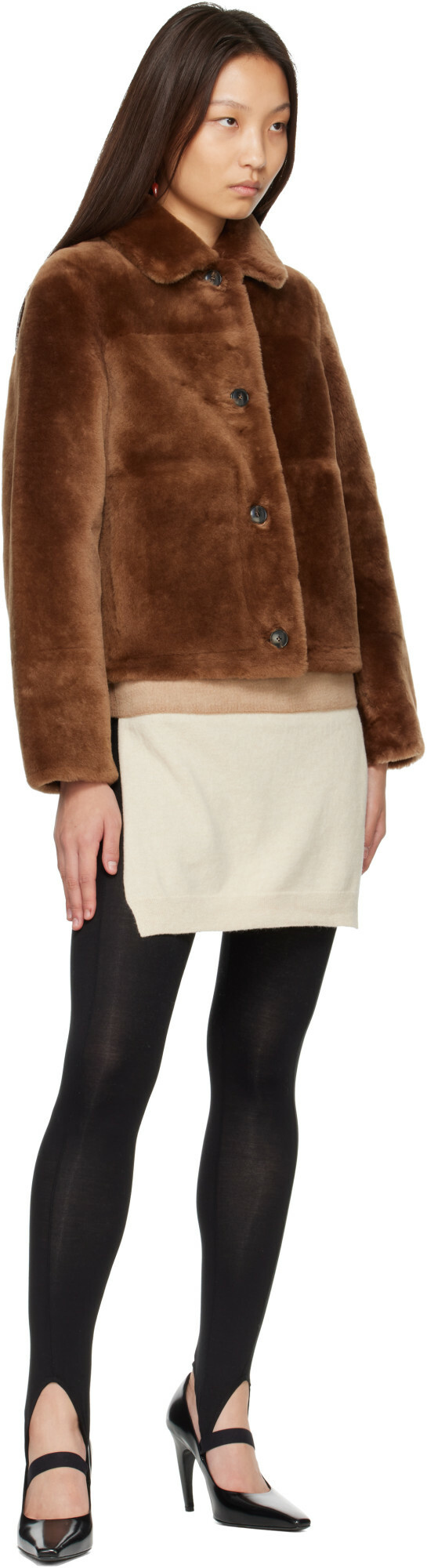 Yves Salomon Brown Shearling Merino Short Jacket
