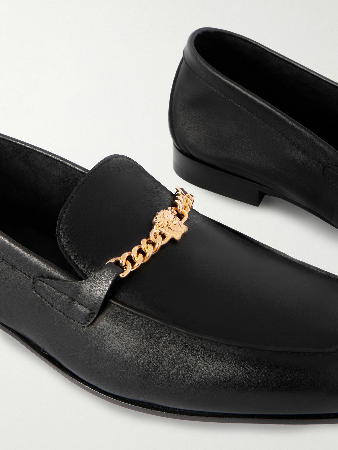 Versace - Logo-Embellished Leather Loafers - Black Versace display picture 1