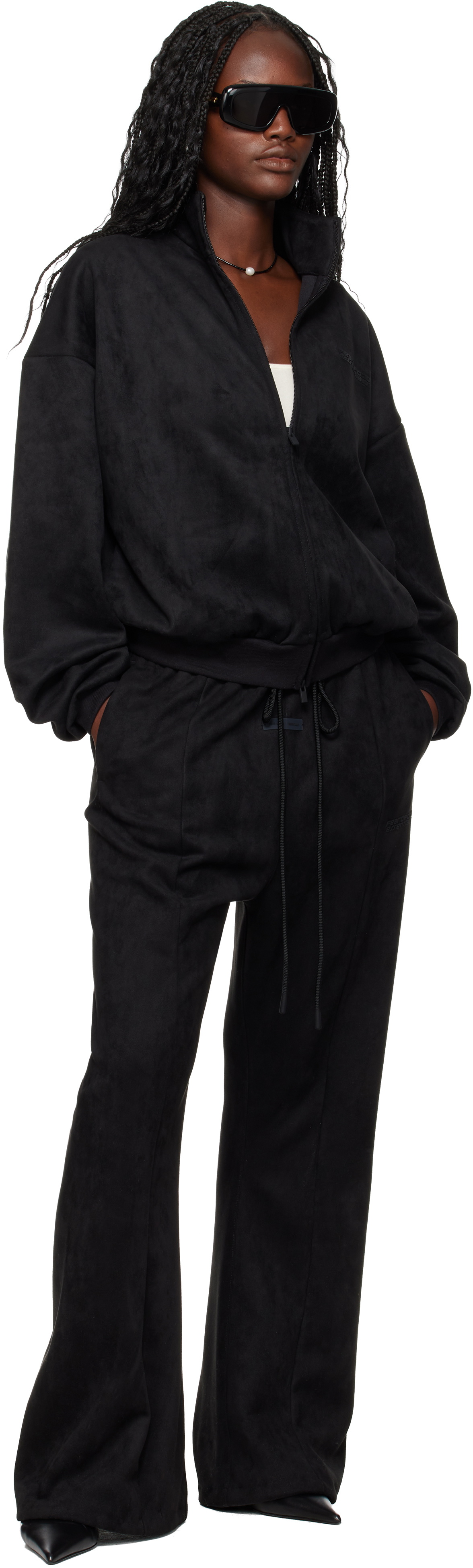 Fear of God ESSENTIALS Black Holiday Faux-Suede Fleece Vintage Track Jacket