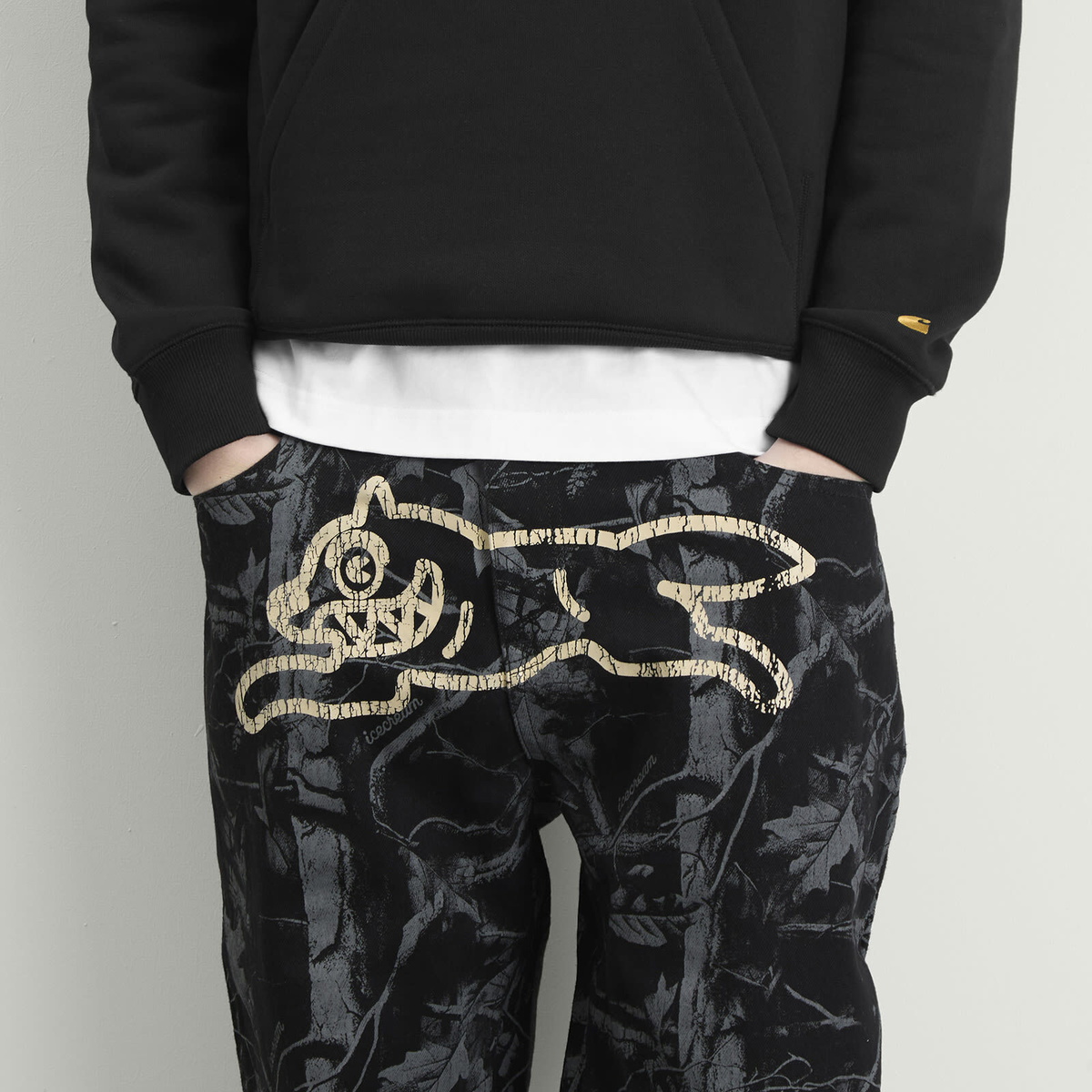 ICECREAM Men's Tree Camo Double Scoop Denim Pants in Black