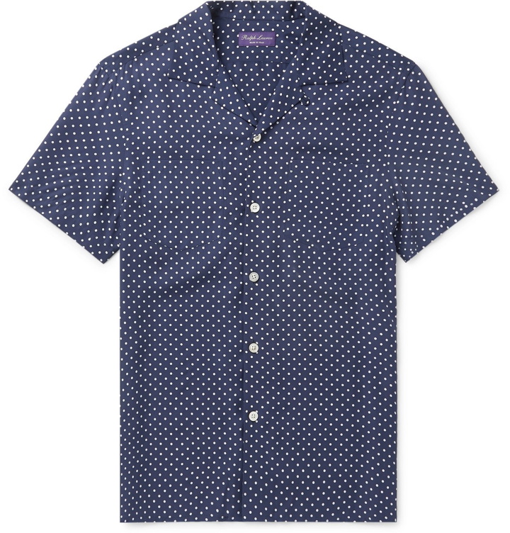 Photo: Ralph Lauren Purple Label - Camp-Collar Polka-Dot Tencel Shirt - Blue