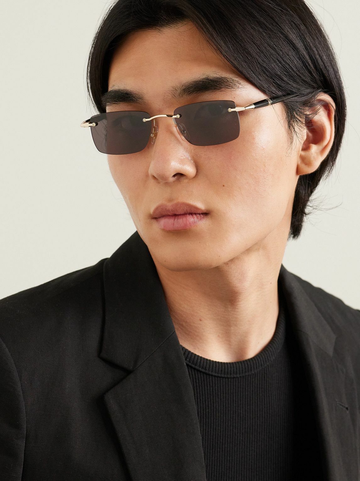 MONTBLANC EYEWEAR - Meisterstück Rimless Rectangular-Frame Gold-Tone and Acetate Sunglasses