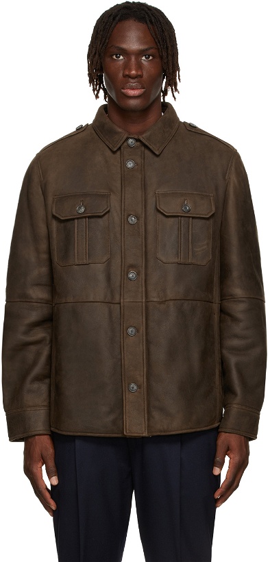 Photo: Brunello Cucinelli Brown Shearling Shirt-Style Jacket