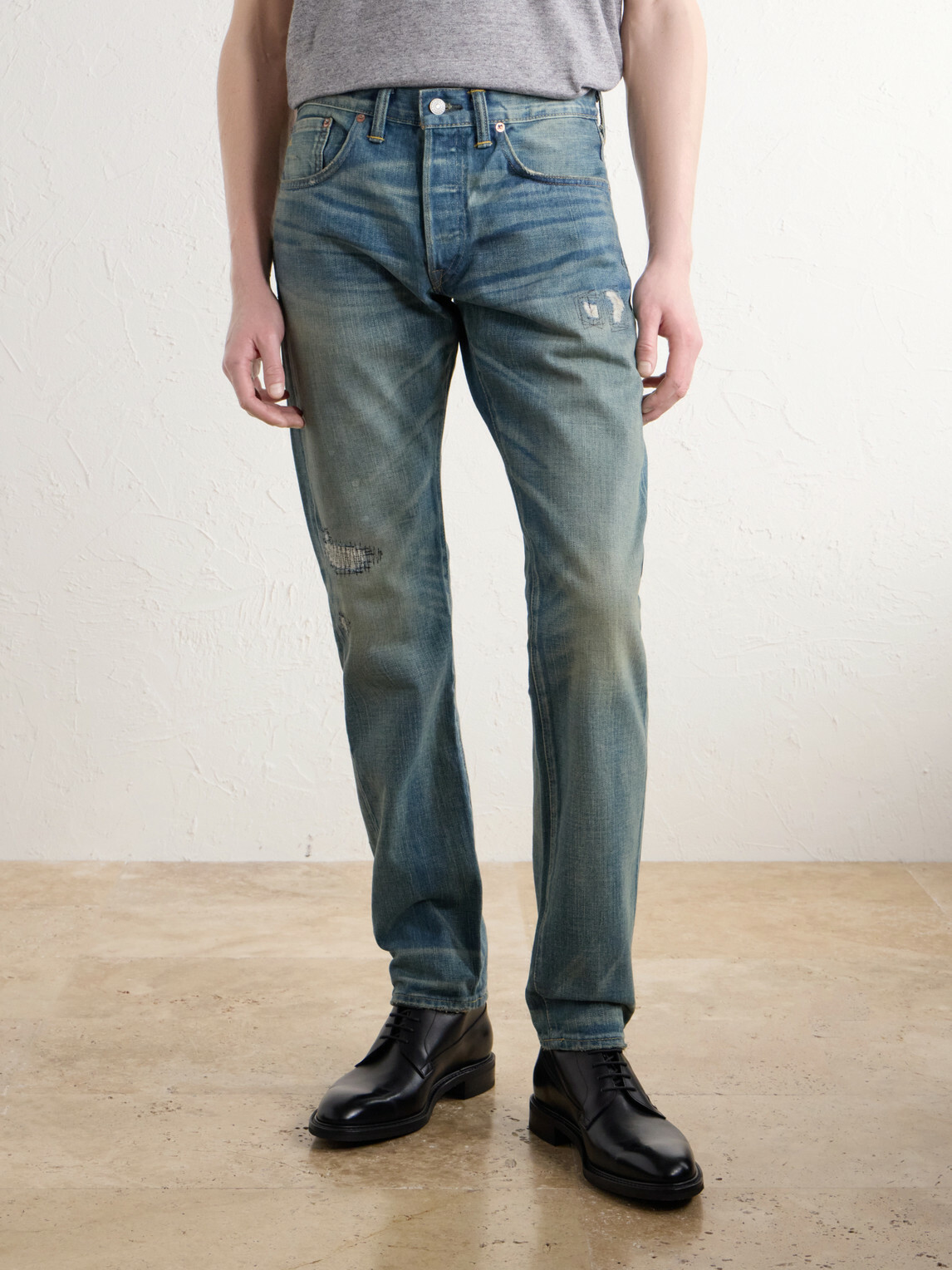 RRL - Distressed Slim-Fit Jeans - Blue