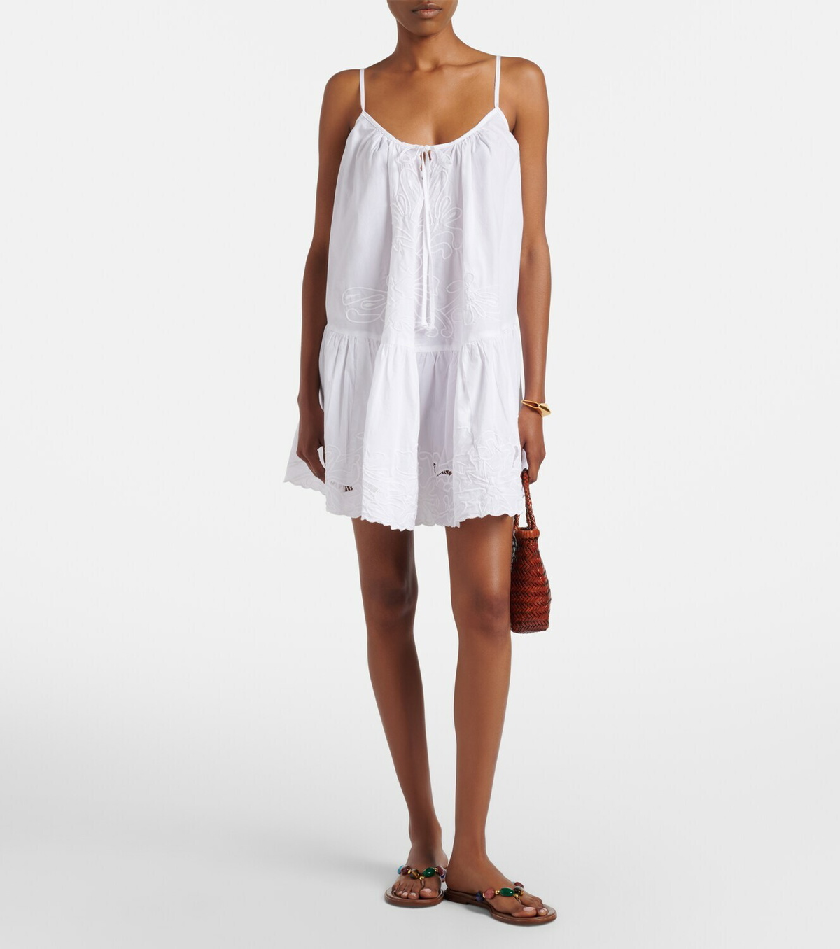 Juliet Dunn Embroidered cotton poplin minidress