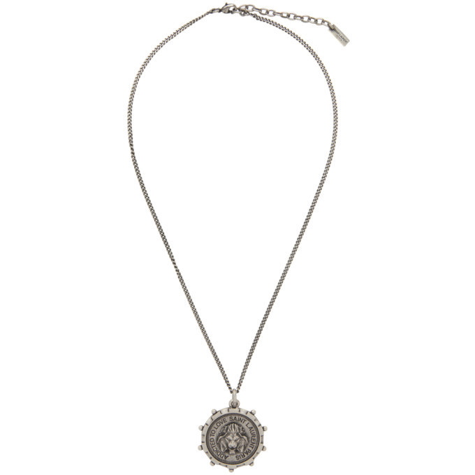 Photo: Saint Laurent Silver Lion Medallion Pendant Necklace