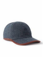 Loro Piana - Leather-Trimmed Logo-Embroidered Denim Baseball Cap - Blue