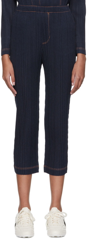 Photo: Pleats Please Issey Miyake Navy Polyester Trousers