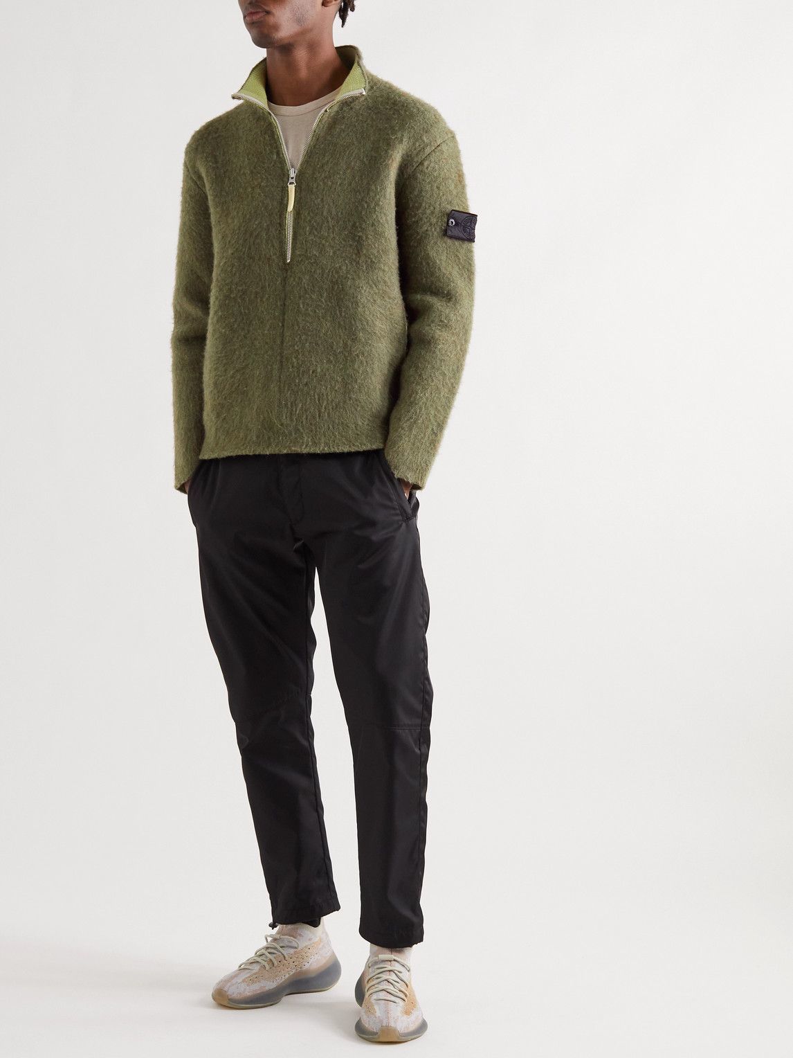 Stone Island Shadow Project - Logo-Appliquéd Textured-Knit Half-Zip Sweater  - Green