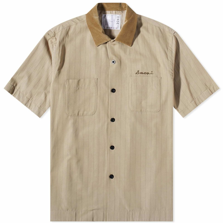 Photo: Sacai Men's Chalk Stripe Bowling Shirt in Beige