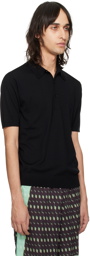 Dries Van Noten Black Spread Collar Polo