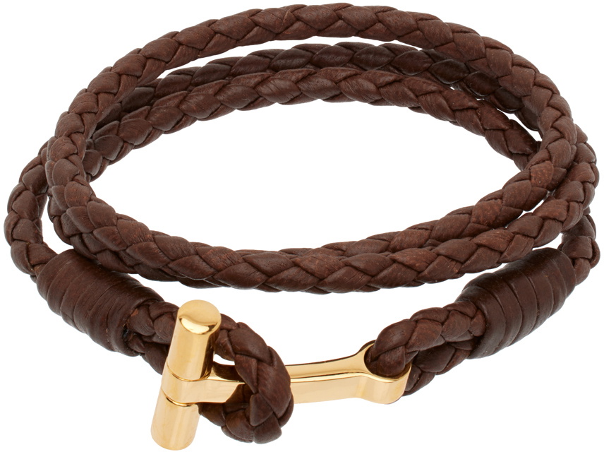 TOM FORD T-lock interwoven-leather bracelet - Brown