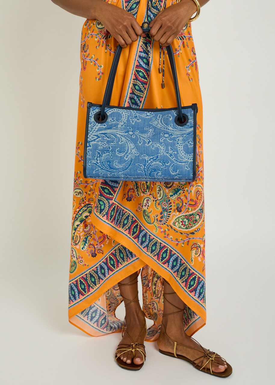 Etro Shopping Jacquard Leather and Denim Tote bag - One Size