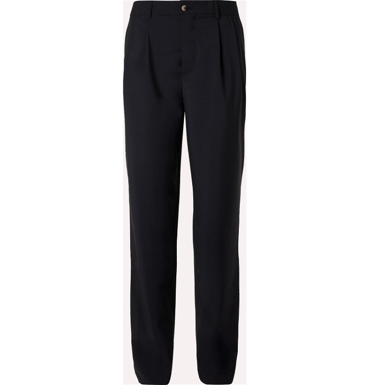 Photo: De Bonne Facture - Tapered Pleated Wool Suit Trousers - Blue