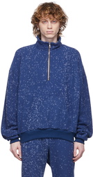 John Elliott Blue Spec Wool Half-Zip Sweater