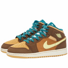 Air Jordan 1 Mid SE SNSL BG Sneakers in Cacao Wow/Luminous Green