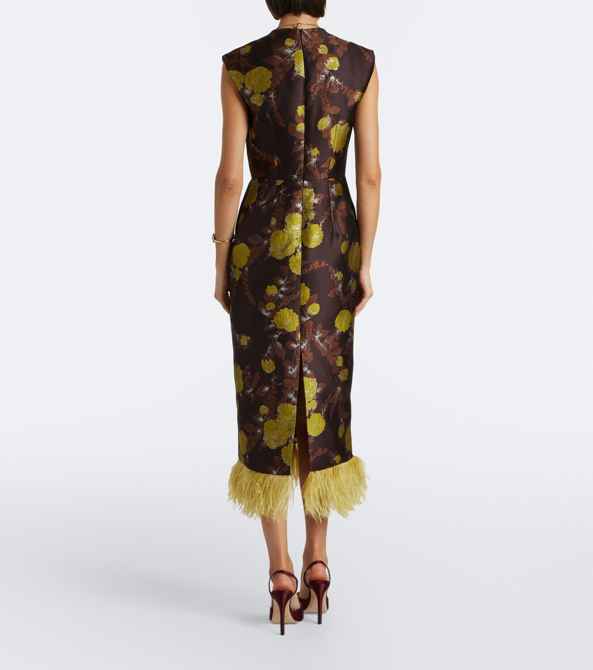 La DoubleJ Devon feather-trimmed jacquard midi dress