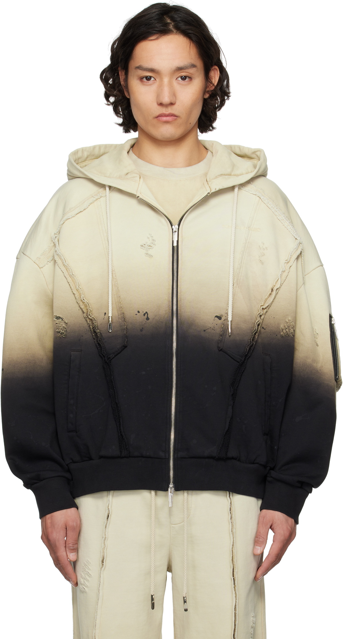 Feng Chen Wang Beige & Black Deconstructed Gradient Hoodie