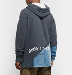 Greg Lauren - Panelled Distressed Loopback Cotton-Jersey and Denim Hoodie - Blue