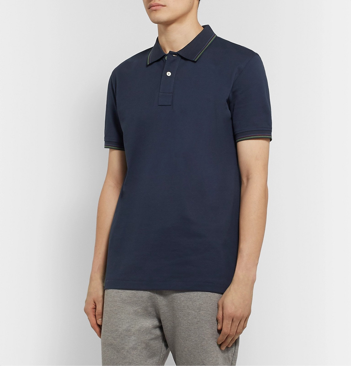 PS Paul Smith - Contrast-Tipped Cotton-Piqué Polo Shirt - Blue PS