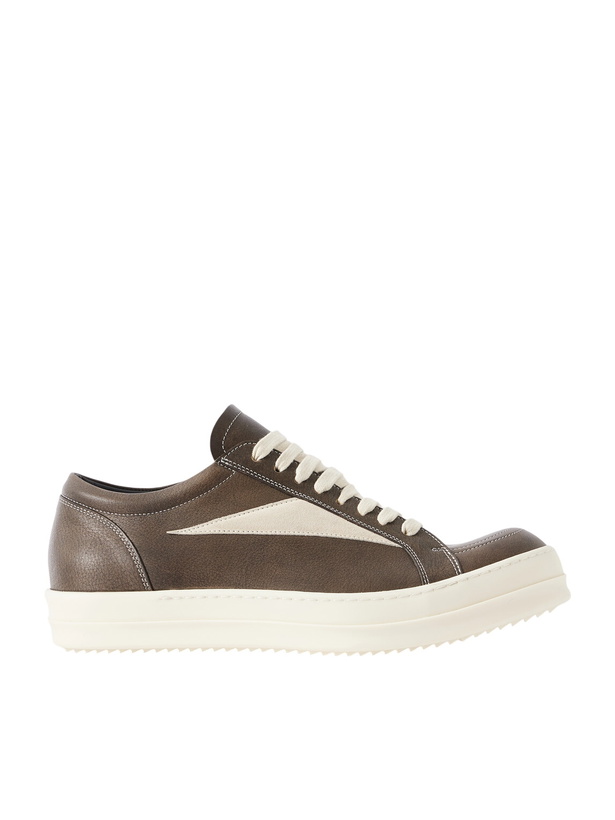 Photo: Rick Owens - Vintage Sneaks Suede-Trimmed Full-Grained Leather Sneakers - Brown