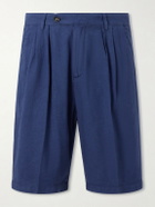 Massimo Alba - Cliff Straight-Leg Pleated Cotton Bermuda Shorts - Blue