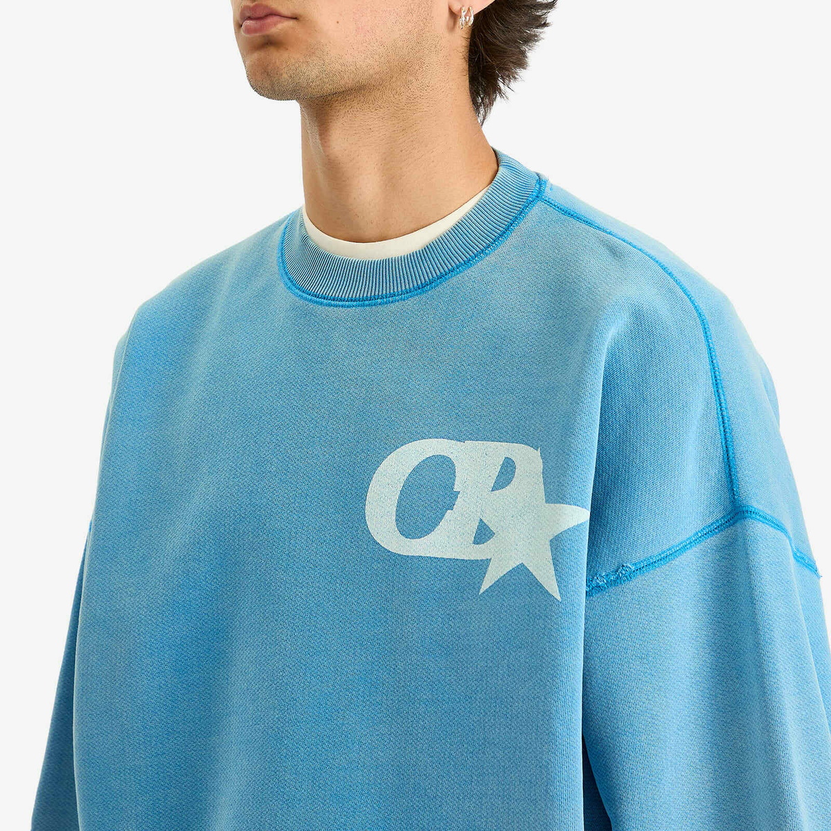 Cole Buxton Men's CB Star Distressed Sweatshirt in Washed Blue