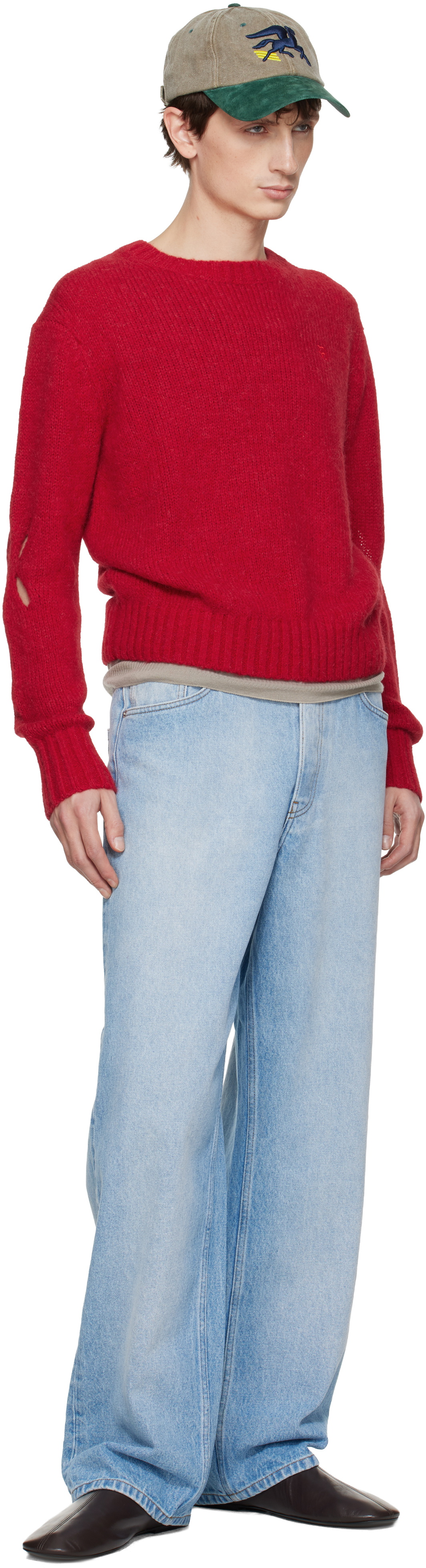Stefan Cooke Red Slashed Shaggy Sweater