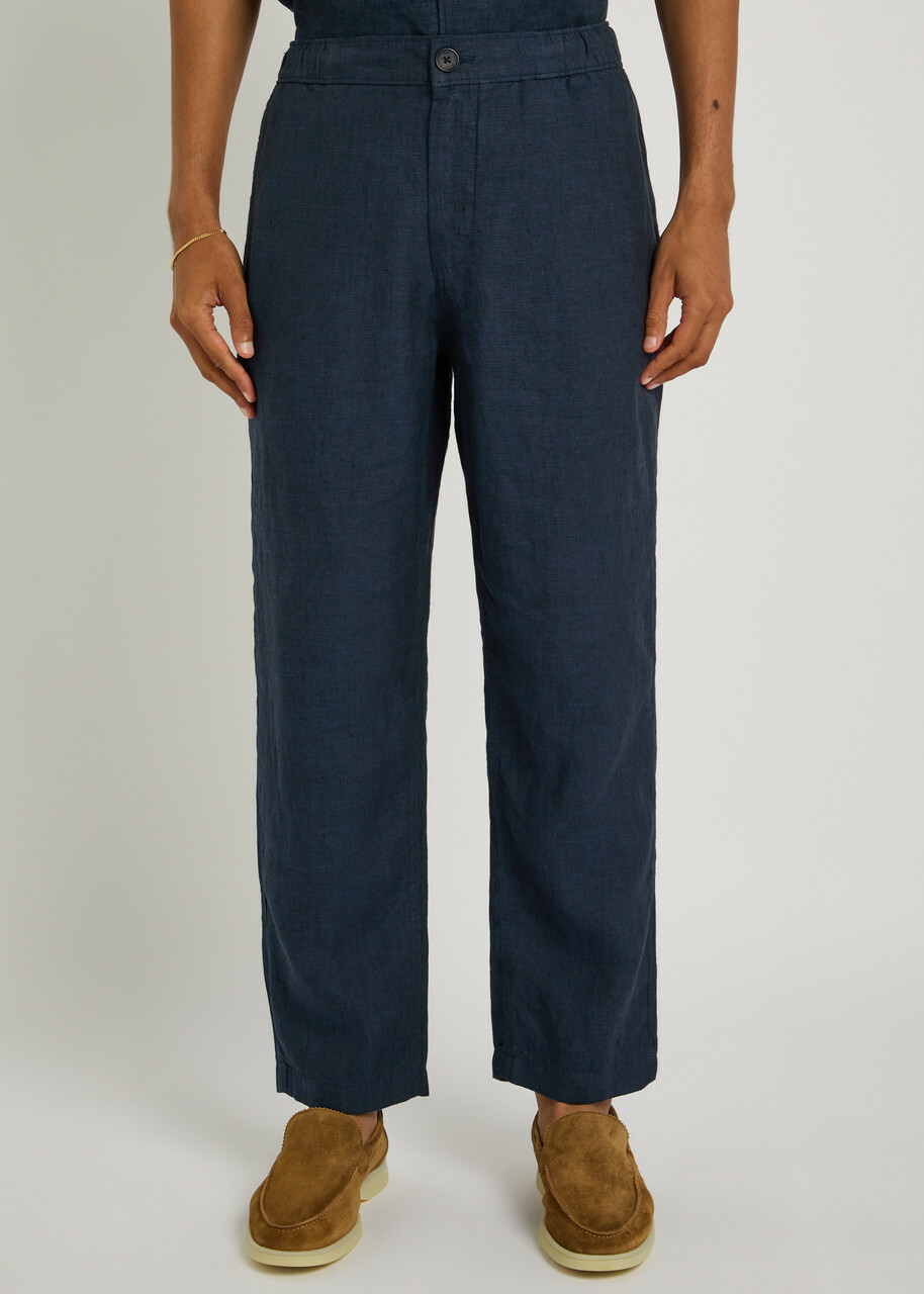 Wax London Kurt Tapered-leg Linen Trousers Navy