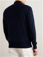 Hartford - Cotton and Wool-Blend Half-Zip Sweater - Blue