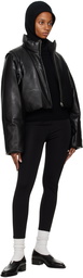 LOW CLASSIC Black Cropped Faux-Leather Down Jacket