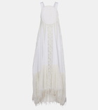 Loewe Asymmetric lace-trimmed cotton maxi dress