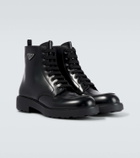 Prada Logo brushed leather combat boots